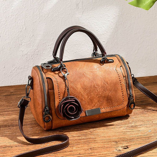 Vintage Inspired Rose Leather Satchel Purse