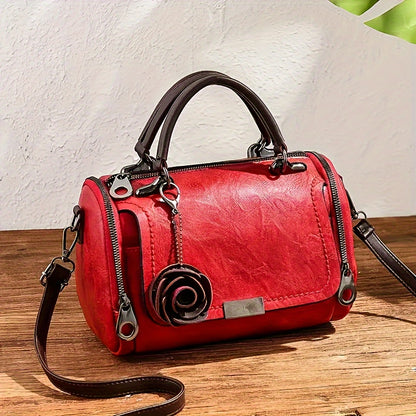 Vintage Inspired Rose Leather Satchel Purse