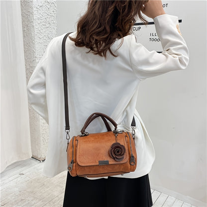 Vintage Inspired Rose Leather Satchel Purse