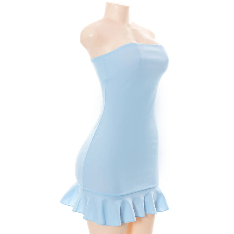 The Octavia - Slim Flit Strapless Blue Dress