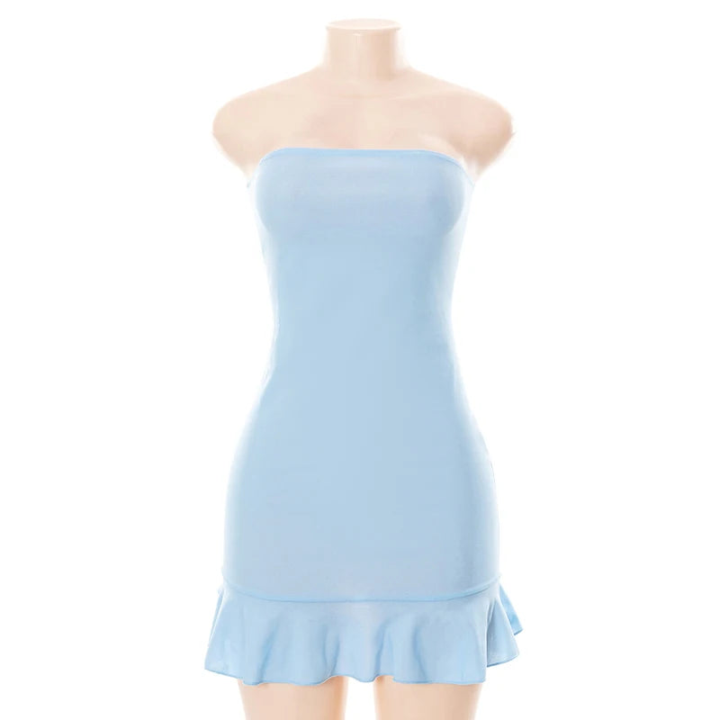 The Octavia - Slim Flit Strapless Blue Dress