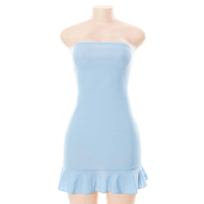 The Octavia - Slim Flit Strapless Blue Dress