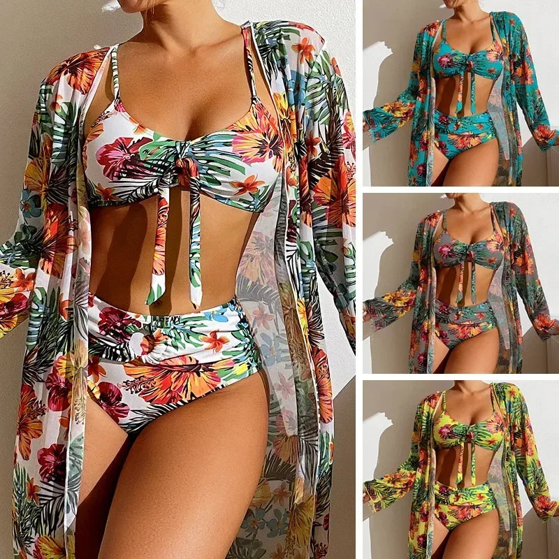 The Zaria - Tropical Three Piece Bikini Set