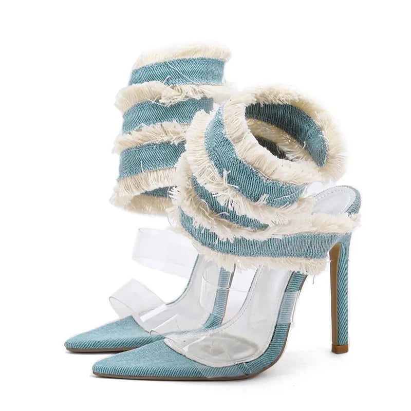 The Quinn - Denim Ankle Wrap Heels